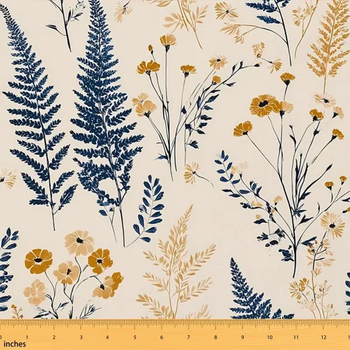 Vista 27 de Feelyou The Yard - Tela floral de hojas suave de 1 yarda para los amantes Beige y verde amarillo