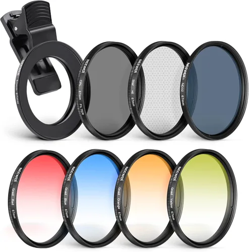 Vista 10 de NEEWER Juego de Filtros ND+CPL + Efecto con Abrazadera para Lente de Teléfono Móvil de 52 mm, ND32/Polarizado/Estrella de 6 Puntas/4 Filtros