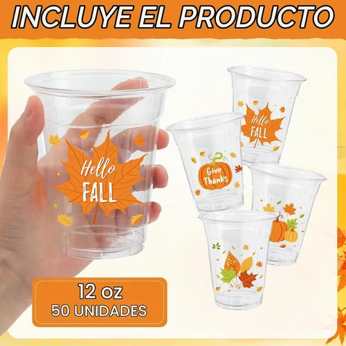 Vista 3 de ABURRORI 50 Piezas Vasos de Plástico de 12 Onzas Otoño Acción de Gracias, Vasos de Fiesta de Otoño Acción de Gracias con Estampado de Hoja de Arce