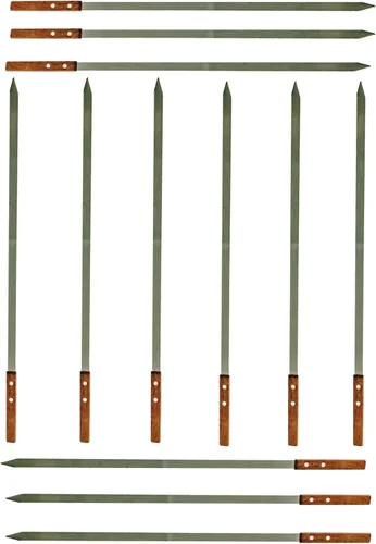 Vista 8 de Brochetas planas de media pulgada para barbacoa de acero inoxidable con mango de madera maciza para asar estilo brasileño Kebob Koubideh Kebab turco