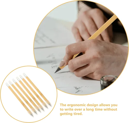 Vista 4 de Tofficu Forever Pencil - Lápiz creativo, 6 lápices de bambú borrables, lápiz de madera eterno, lápiz eterno, lápices sin tinta para escribir