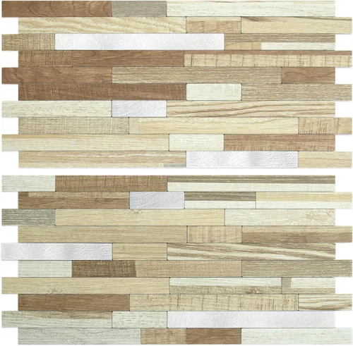 Vista 13 de AULIGET - 20 láminas de azulejos de pared de PVC autoadhesivos con aspecto de madera desgastada, para salpicadero de cocina Madera vintage + metal