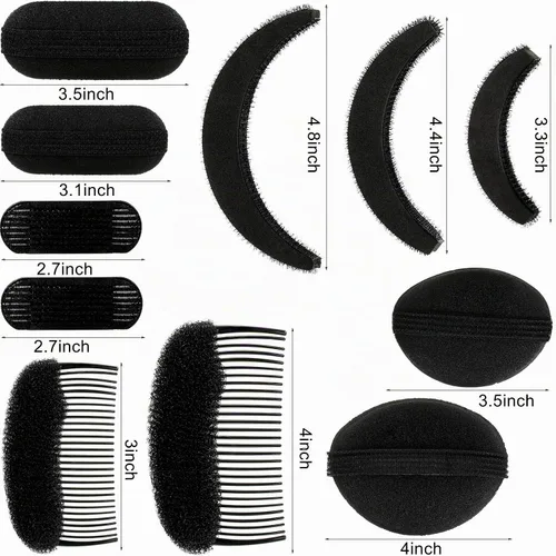 Vista 2 de 11 piezas de esponjas para dar volumen al cabello, bases de esponja para peinados con bulto, accesorios para insertar y dar estilo, peines, clips