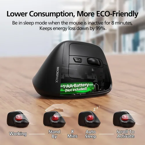 Vista 8 de MicroPack Ratón inalámbrico ergonómico con Trackball y 5 DPI ajustables, fácil control del pulgar, seguimiento preciso y suave. Ratón Bluetooth