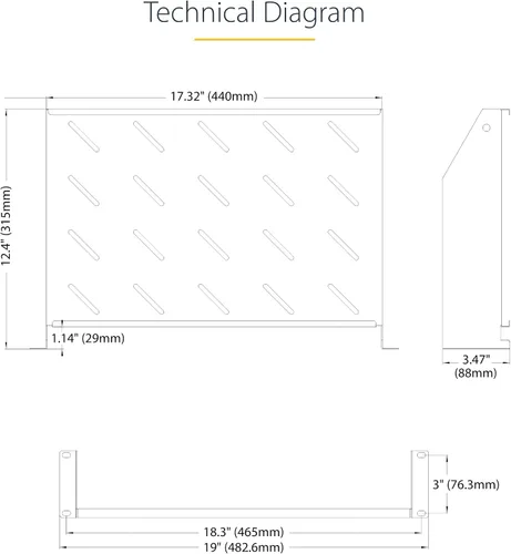 Vista 8 de StarTech - Estante ventilado de 2U para servidores, 12 pulgadas, 25 libras (CABSHELFV2U-12-RACK) EIA-310 19in fit, 24.9 lbs, 12.4 in profundidad