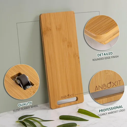Vista 9 de ANBOXIT Deslizador de electrodomésticos, profundo, medio y profundo, pequeño, bandeja deslizante de bambú para cafetera, bandeja enrollable