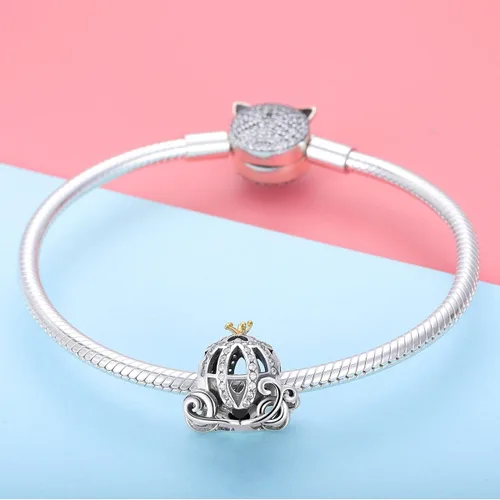 Vista 2 de BISAER Abalorio de plata de ley 925 con cuentas de cristal azul Hamsa para pulsera Pandora