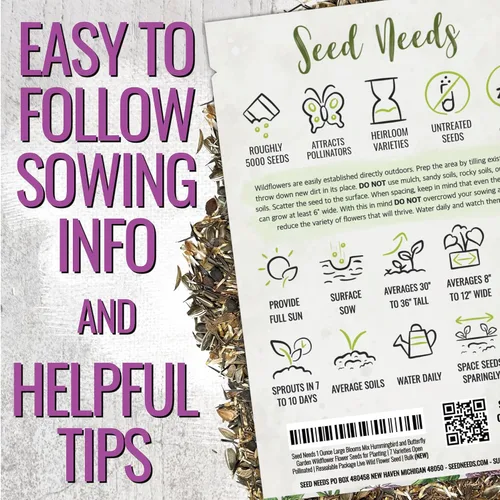 Vista 3 de Seed Needs Semillas de flores de jardín, flores grandes, mezcla de colibrí y mariposa, 1 onza sin relleno, 7 variedades de polinización abierta