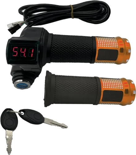 Vista 10 de 1 Par de Empuñaduras de Acelerador de Bicicleta Eléctrica, Manillar Giratorio Universal de Bicicleta Eléctrica Scooter con Pantalla LCD de Voltaje