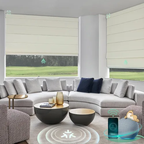 Vista 10 de Yoolax Persianas romanas motorizadas con filtro de luz inteligentes para ventanas compatibles con Alexa, Google Home, Homekit, persianas romanas
