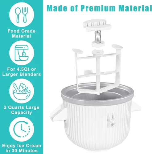Vista 2 de Accesorio para máquina de helados para batidora de pie KitchenAid, compatible con batidoras de pie de 4.5 cuartos de galón y más grandes, tazón