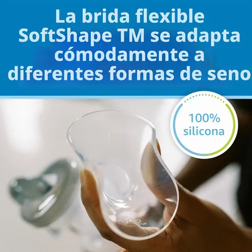 Vista 3 de Dr. Brown's Extractor de leche manual con escudo SoftShape 100% silicona (B, brida de 0.984 in) y opciones anticólicos+biberón de cuello ancho de 5