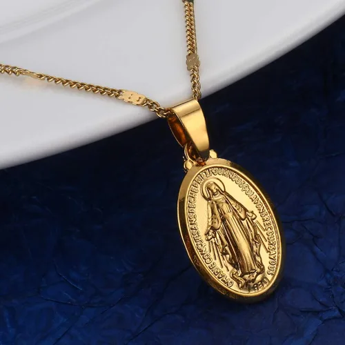 Vista 3 de Collar con colgante de cruz milagrosa de la Virgen María chapado en oro de 18 quilates 197in
