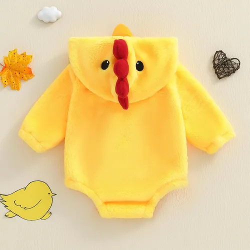 Vista 3 de Disfraz de Halloween para bebé, disfraz de monstruo animal con capucha Mameluco de pollo amarillo