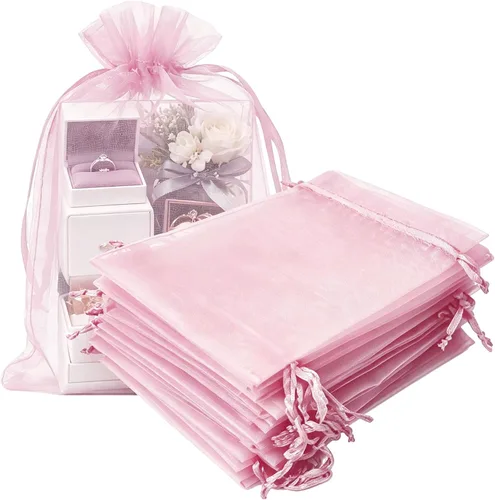 Vista 39 de Paquetes de 50 bolsas de organza de regalo de 4 x 6 pulgadas, cordón negro a granel para baby shower, Navidad, cumpleaños de profesores, recuerdos