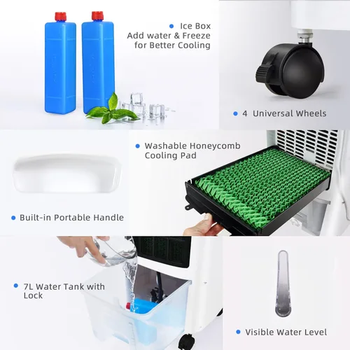 Vista 6 de ARLIME Enfriador de aire evaporativo, ventilador de aire acondicionado portátil 3 en 1 y humidificador, 3 velocidades de viento, 3 modos, pantalla