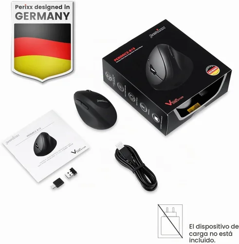 Vista 8 de Perixx PERIMICE-819B - Mouse vertical portátil Bluetooth - Especificaciones inalámbricas 3 en 1 para múltiples dispositivos, clic silencioso