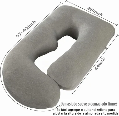 Vista 7 de Almohada de embarazo de cuerpo completo en forma de U para dormir, almohada de maternidad de 57 pulgadas con funda extraíble, soporte para espalda