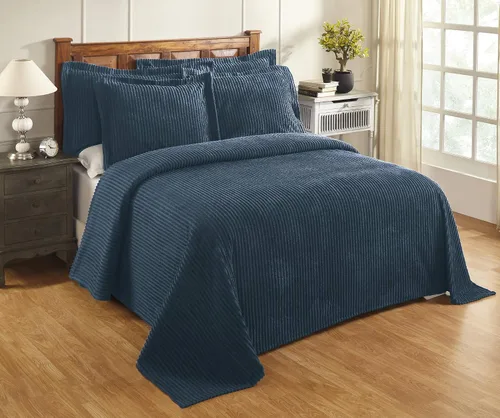 Vista 30 de Better Trends Colchas de Chenille Tamaño Individual, Azul 100% Algodón Chenille Diseño de Rayas Acolchado Cobertor Suave Liviano, 96"x110" con 1