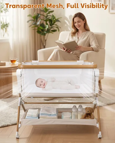 Vista 4 de Cuna de bebé 3 en 1, cuna mecedora, cama de noche para bebé, malla completa