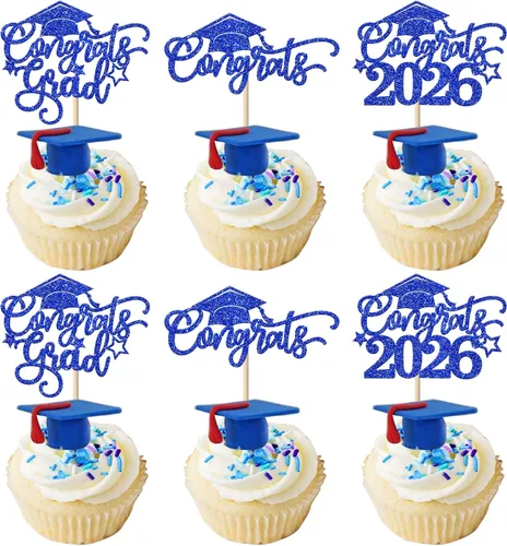 Vista 15 de Paquete de 24 adornos para cupcakes de graduación 2025 con purpurina I Am Done Diploma Felicidades Graduado Cap Cupcake Picks Class Of 2025