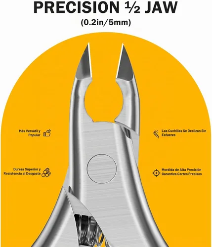 Vista 4 de BEZOX Cortacutículas para uñas dignas de salón de belleza, recortadora profesional de media mandíbula (0.197 in) con mango de silicona