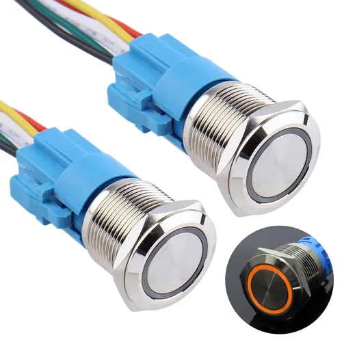 Vista 17 de 2 interruptores de botón de bloqueo de 0.630 in 12V-24V 1NO 1NC impermeable IP66 botón de metal autobloqueante para orificio de montaje de 5/8