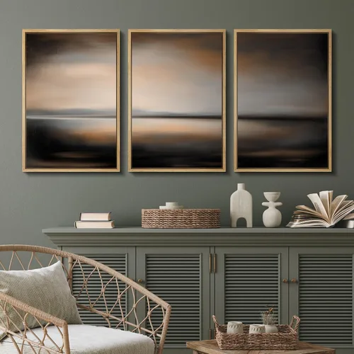 Vista 139 de SIGNFORD - Set de obras de arte en lienzo enmarcado para pared, ilustraciones abstractas de neblina del desierto en tonos neutros beige y marrón