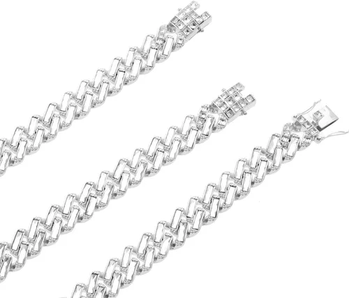 Vista 5 de HH BLING EMPIRE Juego de collar y pulsera de eslabones cubanos de oro y plata para hombre, joyería de hip hop para hombres y niños