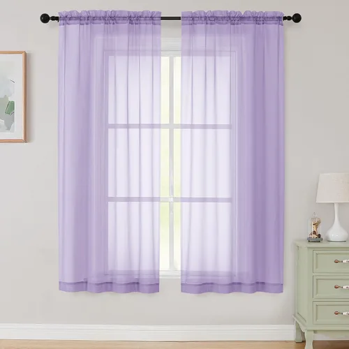 Vista 290 de 2 paneles de cortinas traslúcidas blancas para dormitorio, sala de estar, 96 pulgadas de largo, modernas, suaves, ligeras, con bolsillo para barra