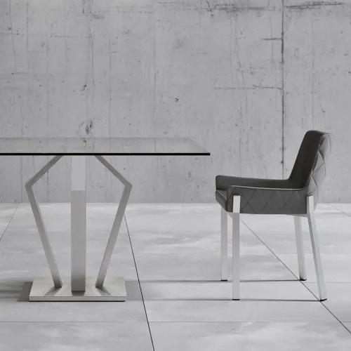Vista 9 de ZURI Sydney Silla de comedor de cuero sintético marrón con patas de acero inoxidable cepillado