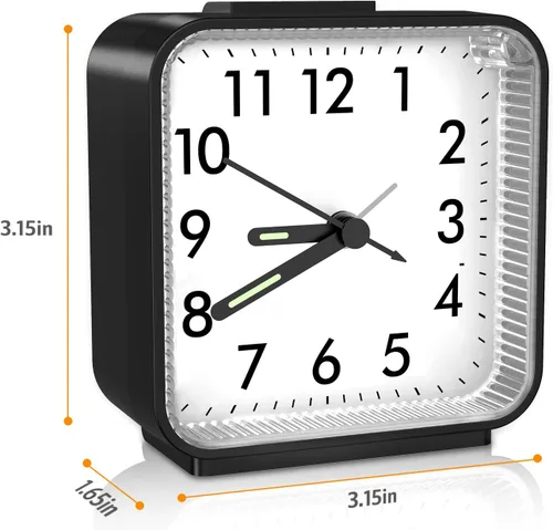 Vista 6 de Reloj despertador analógico, reloj de noche alimentado por batería, reloj de viaje silencioso sin tictac con luz nocturna, repetición, fácil
