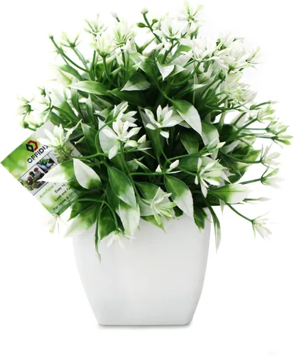 Vista 8 de OFFIDIX - Plantas artificiales de eucalipto con florero cuadrado blanco, pequeño árbol artificial para decoración de escritorio de oficina