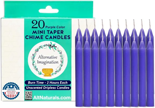 Vista 13 de Alternative Imagination Blue Chime Candles - Paquete de 20 mini velas cónicas sin perfume de 4 pulgadas, velas rituales de larga duración sin goteo