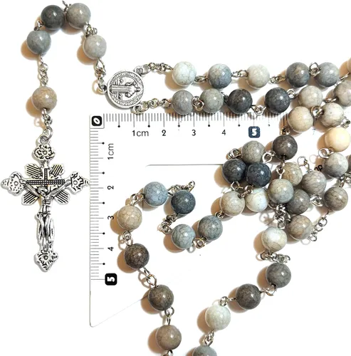 Vista 6 de Rosario Cuentas Chaplet W Textura Gris Cristal Artificial Rosery Cruz Regalos Católicos