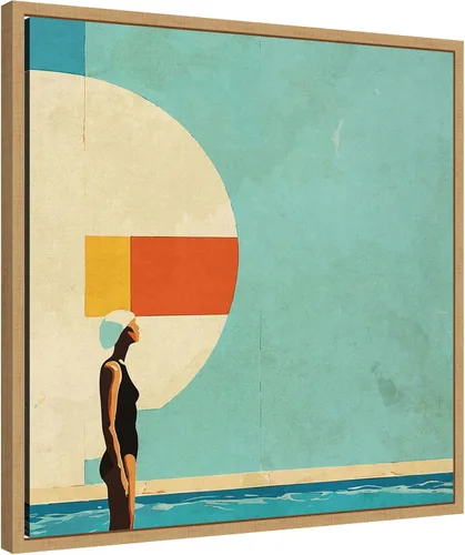 Vista 3 de Amanti Art Framed Canvas Wall Art 22x22 Mid Century Pool by Layla Oz, Framed Wall Art Canvas, Abstract Artwork, Modern Decor, Medium Poster Painting