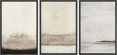 Vista 301 de SIGNFORD - Set de obras de arte en lienzo enmarcado para pared, ilustraciones abstractas de neblina del desierto en tonos neutros beige y marrón