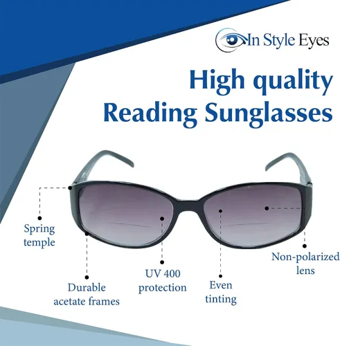 Vista 3 de In Style Eyes Elegantes lentes de sol bifocales de lectura tintados con montura completa, lentes de lectura con marco oblongo, lente no polarizada