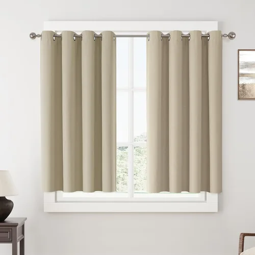 Vista 147 de ChrisDowa Cortinas 100% Opacas de Abedul Sólido de 45 Pulgadas de Largo, 2 Paneles para Dormitorio y Sala de Estar, Estilo Granja Oscurecedoras