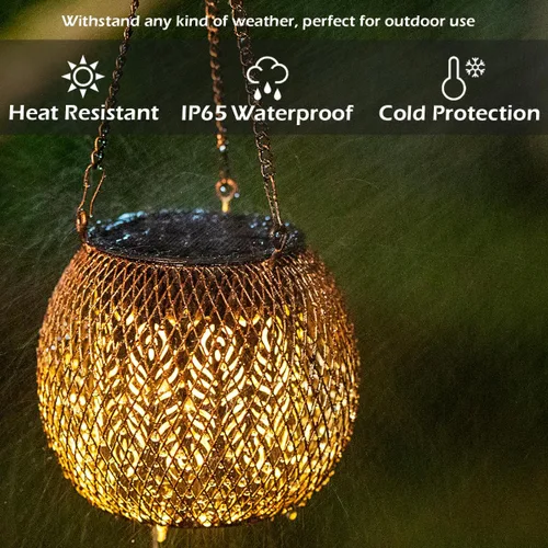 Vista 4 de LeiDrail Paquete de 2 faroles solares colgantes para exteriores, impermeables, de metal, luz decorativa para patio, patio, árbol, mesa, paisaje