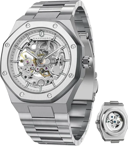 Vista 13 de BENYAR Mens Automatic Mechanical Watch Skeleton Dress Watch for Men Gris negro