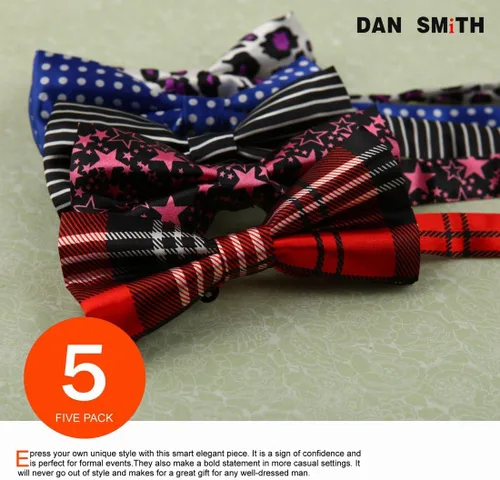 Vista 2 de Dan Smith Silk Blend Bowties For Men 25.6"-Neck-Size Clip-On Adjustable Bundle Pre-Tied Bowties