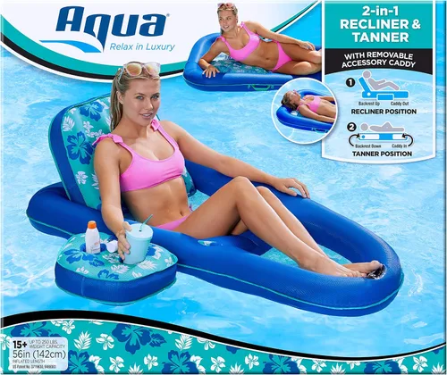 Vista 7 de Aqua Campania Ultimate 2-in-1 Pool Float Lounge – Extra Large – Inflatable Pool Floats for Adults with Adjustable Backrest & Cupholder Caddy
