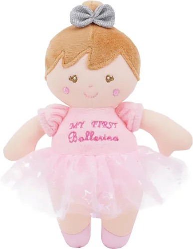 Vista 14 de June Garden 9" Mi primera muñeca Ava - Muñeca de bebé de felpa suave - Vestido rojo