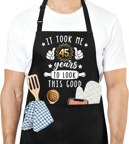 Vista 30 de Divertido delantal de cocina para mujeres y hombres, delantal de cocina para hornear con 2 bolsillos, lindo regalo de cumpleaños, Navidad, día