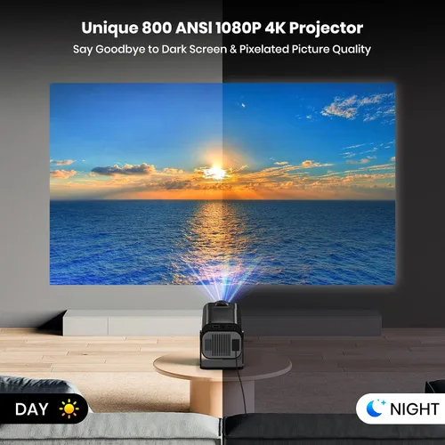 Vista 5 de Proyector 4K con WiFi y Bluetooth, mini proyector nativo de 1080P, portátil, enfoque automático y compatible con Keystone con TV Stick/Memory