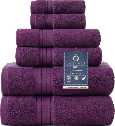 Vista 45 de COZYART - Juego de 6 toallas de baño de algodón turco, color azul claro, suaves, altamente absorbentes y duraderas, 19.17 oz/yd², incluye 2 toallas