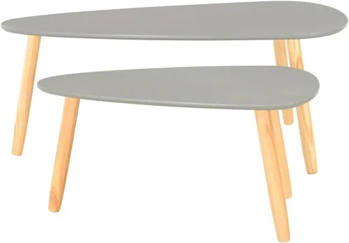Vista 6 de Coffee Tables 2 pcs Gray Solid Pinewood Large Coffee Table Dining Table Mesas De Centro para Sala Patio Coffee Table for Balcony Bedroom Garden Park