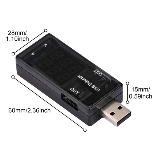 Vista 2 de Medidor de potencia USB, medidor de corriente y voltaje digital CC con pantalla azul y roja, amperímetro USB multifunción para probador USB-C