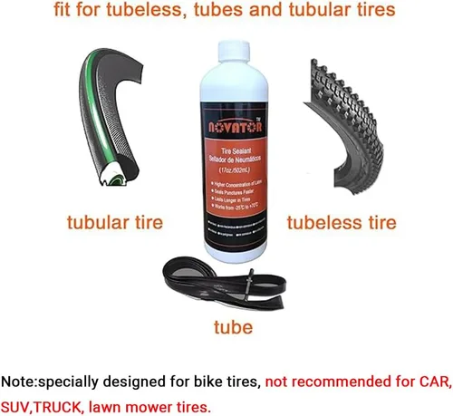 Vista 3 de NOVATOR Endurance - Sellador de neumáticos de bicicleta para tubulares, tubulares, tubos, sella más rápido, dura más tiempo, microfibra